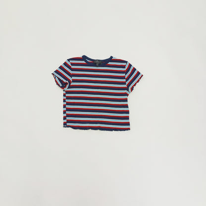 Navy & Red Striped Frilled Edge Baby Tee Size Small | Preloved