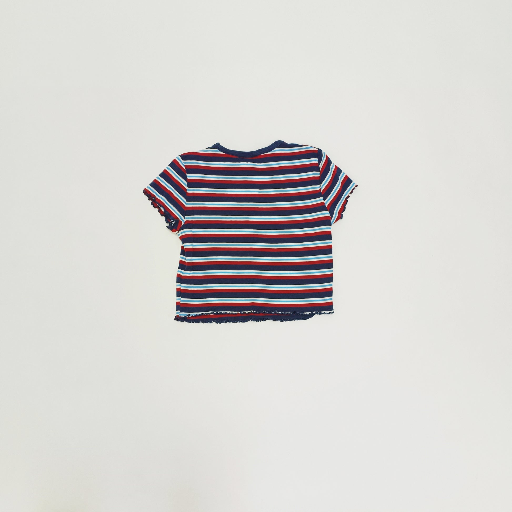 Navy & Red Striped Frilled Edge Baby Tee Size Small | Preloved