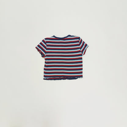 Navy & Red Striped Frilled Edge Baby Tee Size Small | Preloved