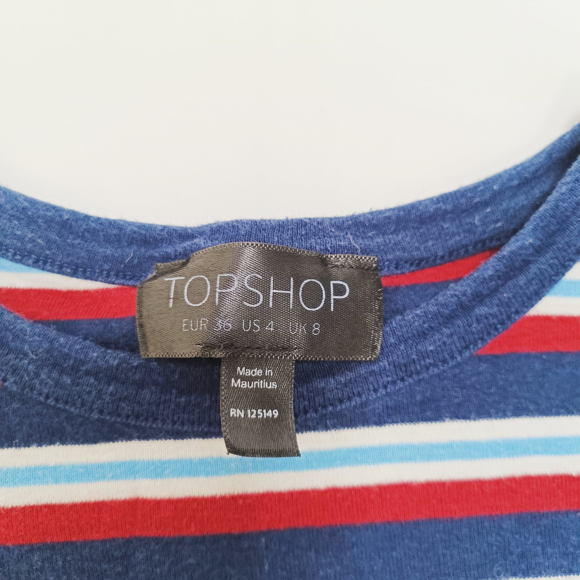 Navy & Red Striped Frilled Edge Baby Tee Size Small | Preloved