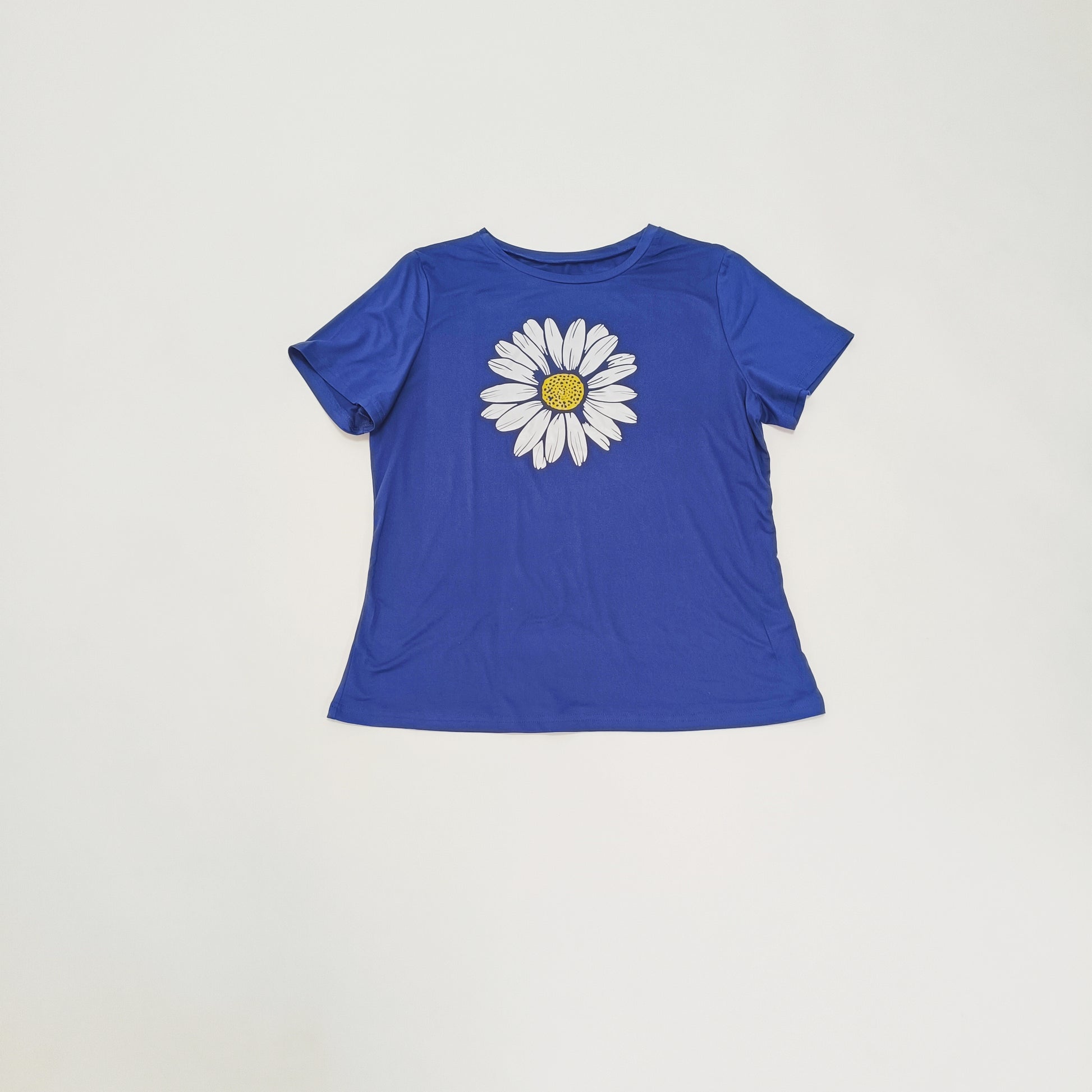 Blue Daisy Motif Lightweight Short Sleeve Fitted T-Shirt Size Extra Large | Preloved