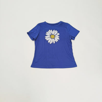 Blue Daisy Motif Lightweight Short Sleeve Fitted T-Shirt Size Extra Large | Preloved