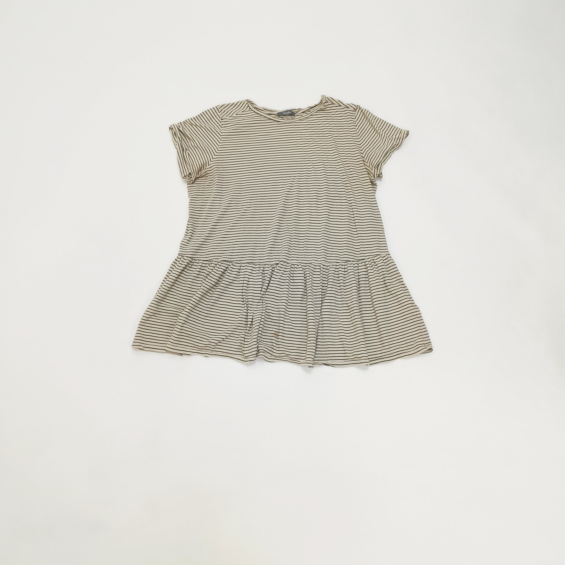 Off White Breton Stripe Peplum T-Shirt Size Extra Large | Preloved