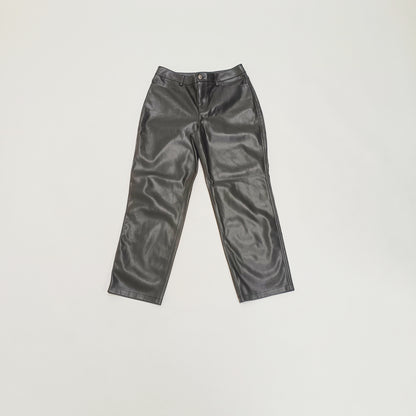 Black High Waist Straight Leg Faux Leather Trousers Size Small | Preloved
