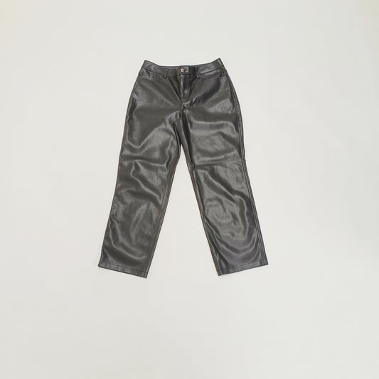 Black High Waist Straight Leg Faux Leather Trousers Size Small | Preloved