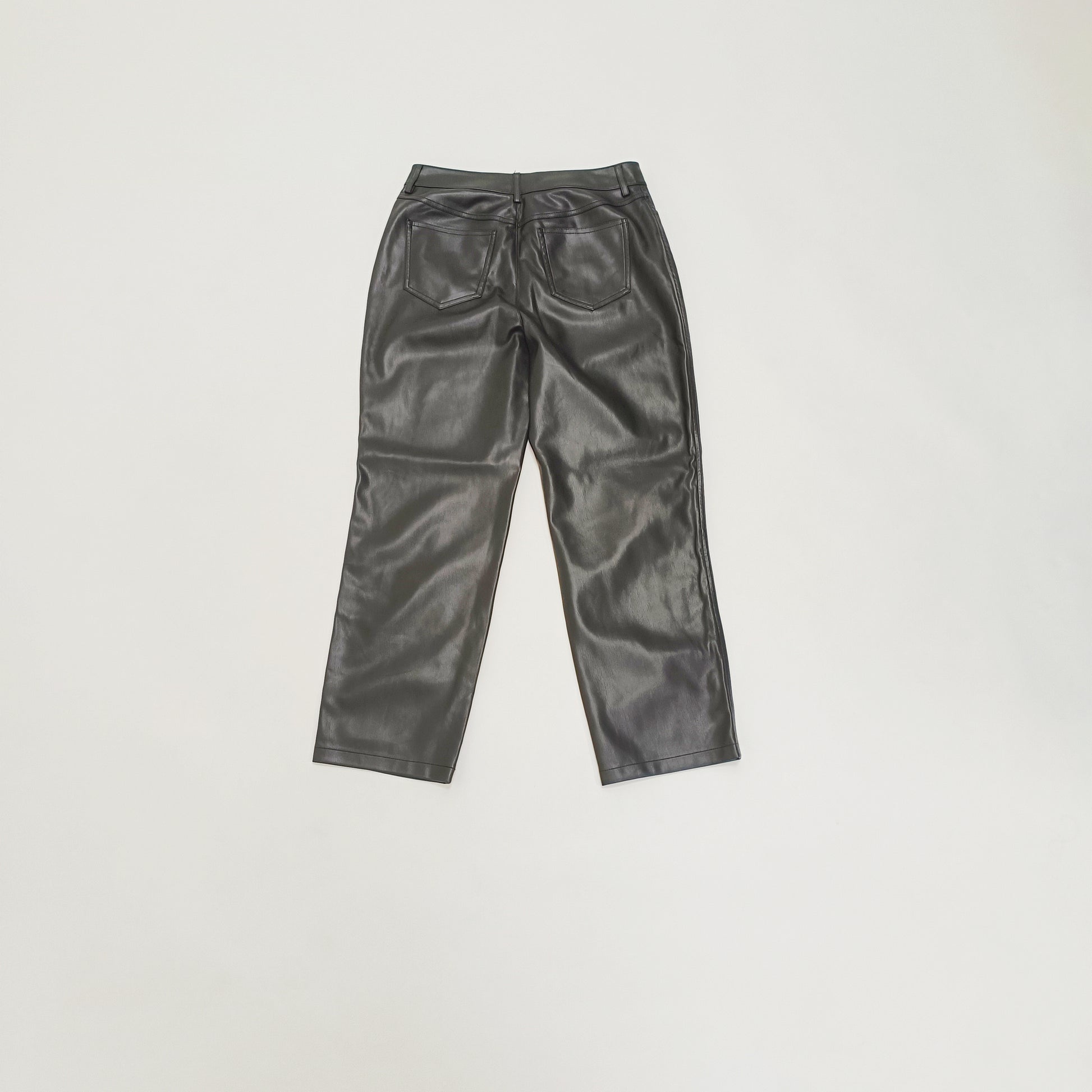 Black High Waist Straight Leg Faux Leather Trousers Size Small | Preloved