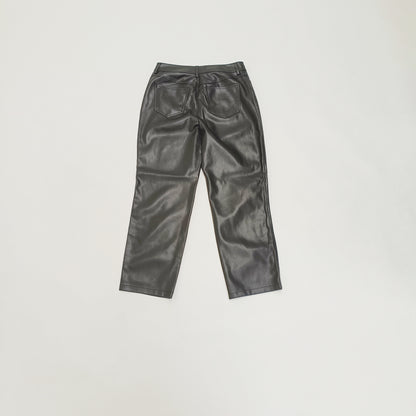 Black High Waist Straight Leg Faux Leather Trousers Size Small | Preloved