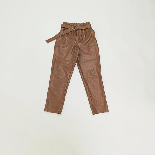Chocolate Brown Paperbag Waist Faux Leather Trousers Size Extra Small | Preloved