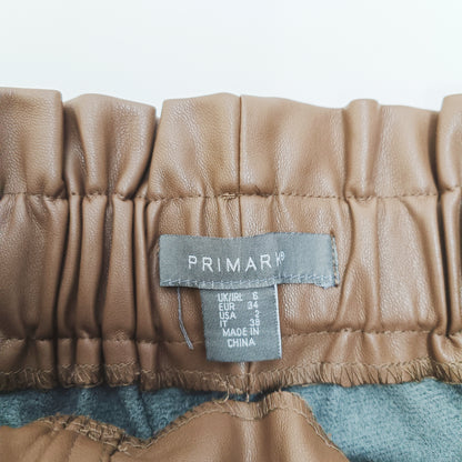 Chocolate Brown Paperbag Waist Faux Leather Trousers Size Extra Small | Preloved