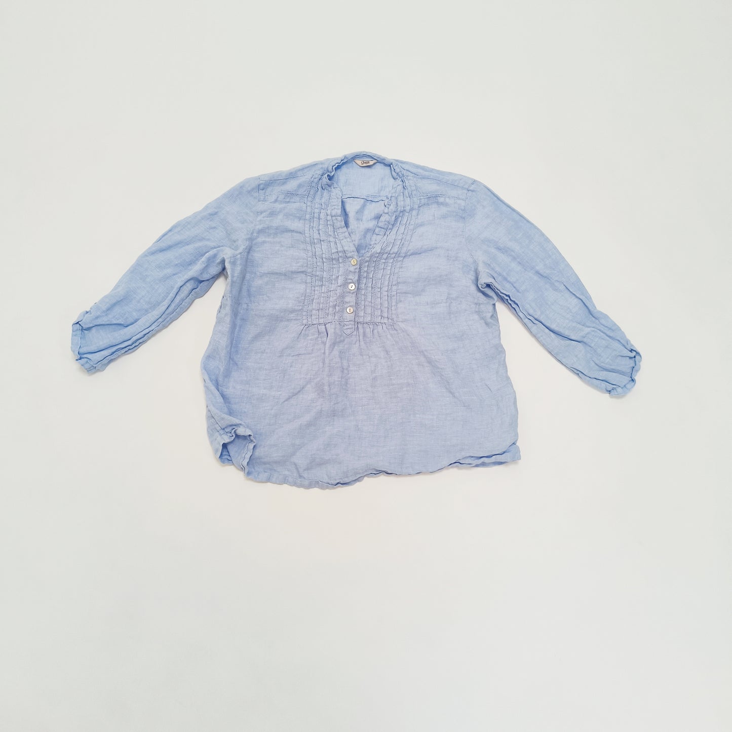 Baby Blue Linen Broderie Detail Top Size Large | Preloved