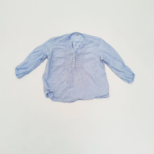 Baby Blue Linen Broderie Detail Top Size Large | Preloved