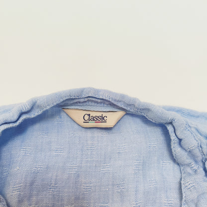 Baby Blue Linen Broderie Detail Top Size Large | Preloved
