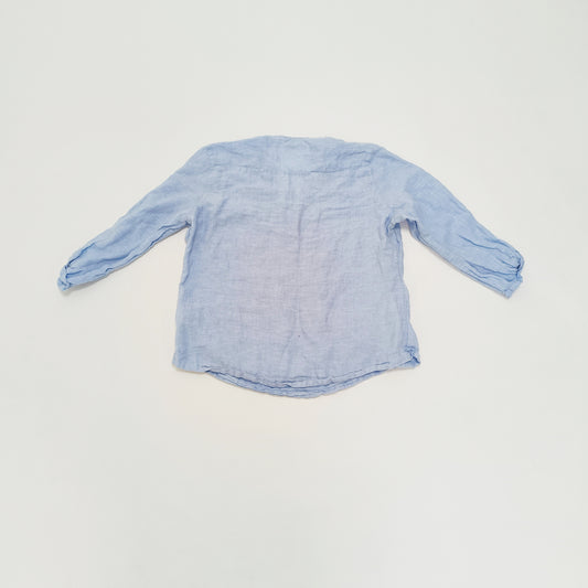 Baby Blue Linen Broderie Detail Top Size Large | Preloved